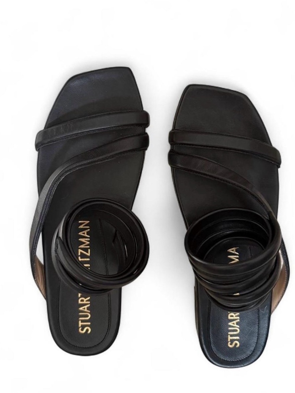 Stuart Weitzman Black Leather Strappy Square-Toe Heels